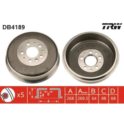 Abbildung von TRW DB4189 Bremstrommel VOLKSWAGEN: Transporter 4 Bus, Kastenwagen, Pritsche / Fahrgestell