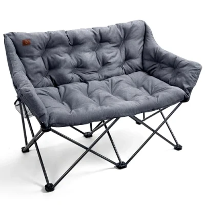 Abbildung von EVER ADVANCED Campingsofa 2 Personen, Campingstuhl Faltbar Sitzer, Faltsofa 320KG Belastbar, Luxus Klappstuhl XXL Extra Lang, Dick Gepolstert Hohe Lehne für Outdoor Garten Balkon Indoor, Grau