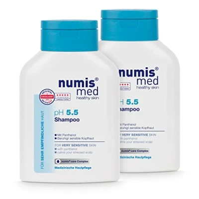 Abbildung von numis med Shampoo ph 5.5 2er Pack Hautberuhigendes Haarshampoo für sehr empfindliche &amp; sensible Haut vegane Haarpflege ohne Silikone, Parabene Mineralöl Haar (2x 200 ml)