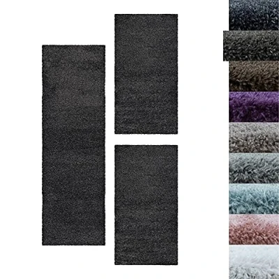 Abbildung von SIMPEX24 Hochflor Bettumrandung Unicolor Einfarbig, Höhe 50 mm, (Bett Set, 3 tlg., Bettvorlage), Schlafzimmer Teppich Läufer Set teilig