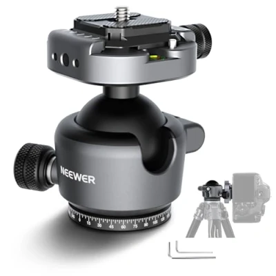 Abbildung von NEEWER GM41 Low Profile Stativ Kugelkopf, 40 mm Metall Panorama Kamera Halterungsadapter mit 6,35 Arca Typ QR Platte, kompatibel Peak Design Capture Clip, 360 schwenkbar und 90