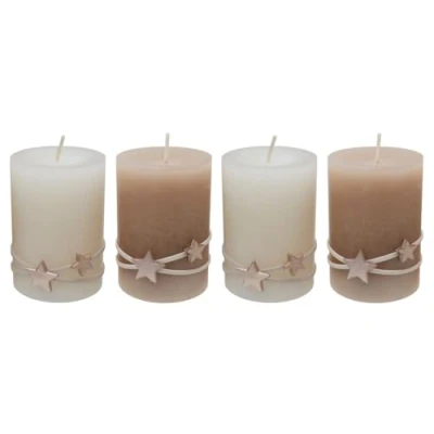 Abbildung von ZauberDeko 4 Adventskerzen Kerzen Stumpenkerzen Creme Beige Stern Rosé Weihnachten Advent Deko