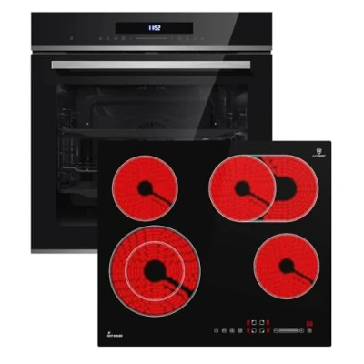 Abbildung von Autarkes Herdset: 60cm Einbaubackofen EB8019EDP + 59cm Kochfeld CH5901RL Pyrolyse Pizzafunktion Grill Umluft Heißluft Teleskopauszüge Automatik Timer SET8019CH59RL