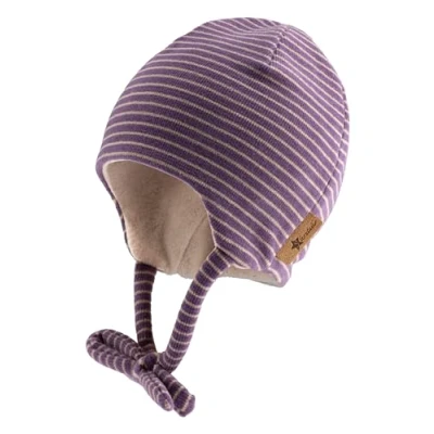 Abbildung von Sterntaler Beanie gestreift aus Microfleece für Mädchen Baby und Kinder Mütze mit angeschnittenen Ohrenklappen Bindeband gefüttert Baumwollfleece lila, 47