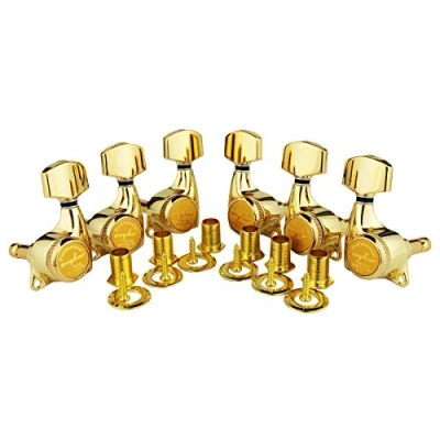 Abbildung von Guyker 6Pcs Guitar Locking Tuners (3L + 3R Handed) 1:21 Ratio Lock String Tuning Key Pegs Machine Heads with Hexagonal Handle Replacement for LP SG Style Electric, Folk or Acoustic Guitars Gold