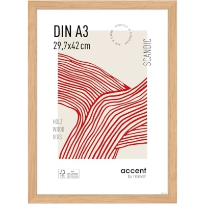 Abbildung von accent by nielsen Bilderrahmen, 29,7 x 42 cm (A3), Holz, Eiche, Posterrahmen zum Aufhängen im Hoch &amp; Querformat, Echtglas, Scandic
