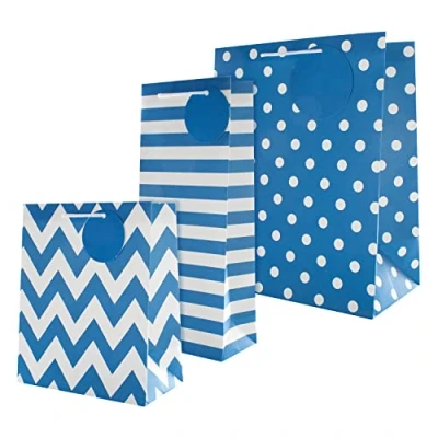 Abbildung von Hallmark Geschenktüten Set für verschiedene Anlässe, 3 essentielle Größen in modernen blauen Designs