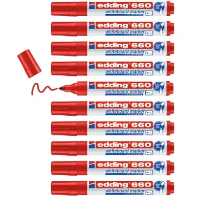 Abbildung von edding 660 marcador para pizarras blancas rojo 10 rotuladores punta redonda 1,5 3 mm rotulador pizarra blanca, borrado en seco flipchart, tablón de notas recargable