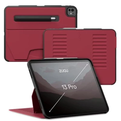 Abbildung von ZUGU iPad Pro 13 Zoll Hülle (M4) 2024 schlanke Schutzhülle 10 Winkel Ständer magnetisch, Aufladen Stiftes Auto Sleep/Wake Up [ Pro13 Kirsche Rot ]