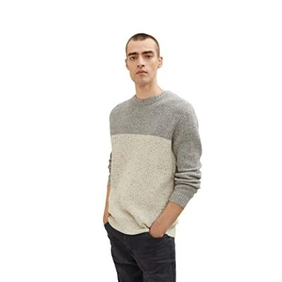Abbildung von TOM TAILOR Herren 1033658 Strickpullover mit Colorblock, 30663 Grey Melange Color Block Nep, XL