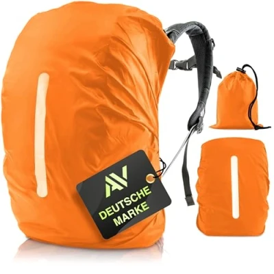 Abbildung von AVANA Regenschutz für Rucksäcke mit Reflexstreifen (10 70L) wasserdichte Regenhülle Schulranzen Reflektor Rucksack Cover reflektierender Rucksacküberzug Orange