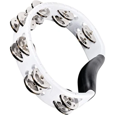 Abbildung von Meinl Percussion Headliner Hand Tambourine 2 reihiges Tamburin Mit gebogenem Griff ABS Kunststoff / Stahl, Weiß Silber (HTMT1WH)