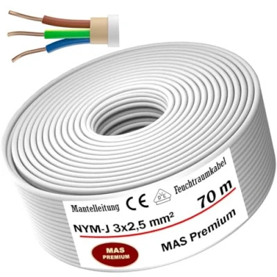 Abbildung von MAS Premium Feuchtraumkabel Stromkabel 5 200m Mantelleitung NYM J 3x1, 2,5 4 6 10 oder 5x1,5 16 Elektrokabel für feste Verlegung (NYM 3x2, mm², 70m)