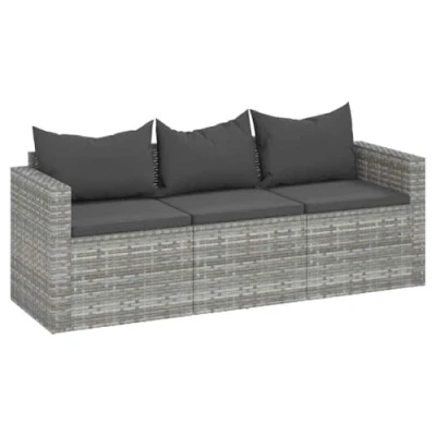 Abbildung von vidaXL Loungesofa Gartensofa mit Kissen 3 Sitzer Grau Poly Rattan, 1 Teile