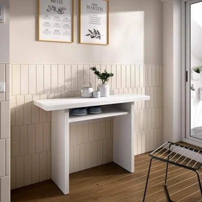 Abbildung von Dmora Tisch Rodella, ausziehbare Konsole mit Mehreren Positionen, Esstisch klappbarer Platte, 110x33/66h75 cm, Weiß