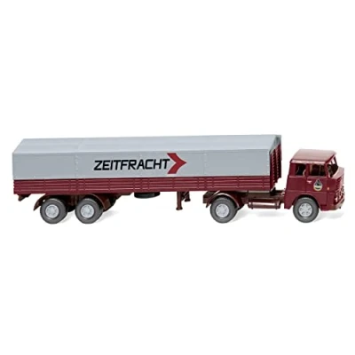 Abbildung von Wiking 051407 H0 LKW Modell Henschel Pritschensattelzug Zeitfracht