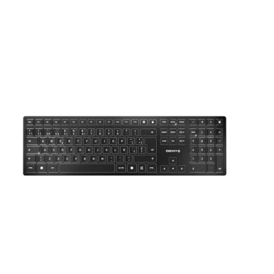 Abbildung von CHERRY KW 9100 SLIM, Kabellose Design Tastatur, Spanisches Layout (QWERTY), Wahlweise Bluetooth oder 2,4 GHz Funk, Flache Tasten, Wiederaufladbar, Schwarz Grau