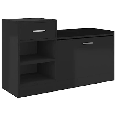 Abbildung von vidaXL Schuhbank Schuhschrank Sitzbank Schuhablage Schuhregal Schuhaufbewahrung Schuhständer Schuhkipper Hochglanz Schwarz 94,5x31x57cm Holzwerkstoff