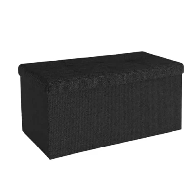 Abbildung von INTIRILIFE Faltbare Sitzbank 76x38x38 cm in Piano SCHWARZ Sitzwürfel mit Deckel und Stauraum aus Stoff Mulden Sitzcube Fußablage klappbare Aufbewahrungsbox Truhe Sitzhocker