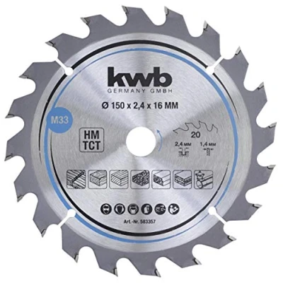 Abbildung von kwb Kreissägeblatt 150 x 16 mm, schneller Schnitt, Sägeblatt geeignet für Weich und Hartholz, Tischlerplatten Spanplatten