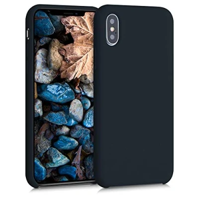 Abbildung von kwmobile Hülle kompatibel mit Apple iPhone XS Silikon Handy Case Handyhülle weiche Oberfläche kabelloses Laden Heidelbeerblau