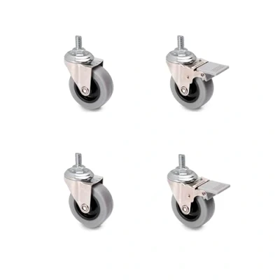 Abbildung von Emuca Set aus 4 Lenkrollen für Möbel Ø50mm mit Gewindestift M8x15 und Kugellager, schwenkrollen Gummi grau Farbe