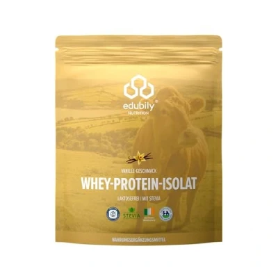 Abbildung von edubily nutrition® Whey Protein Isolat Laktosefrei Sehr gut lösliches Eiweißpulver ohne Kohlenhydrate &amp; Zucker Aus irischer Weidehaltung 750 g (Vanille mit Stevia)