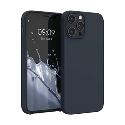 Abbildung von kwmobile Hülle kompatibel mit Apple iPhone 12 Pro Max Silikon Handy Case Handyhülle weiche Oberfläche kabelloses Laden Heidelbeerblau