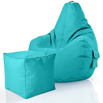 Abbildung von Green Bean Sitzsack Cozy+Cube (2er Set + Hocker fertig befüllt robust waschbar schmutzabweisend , Kinder &amp; Erwachsene Bag Bodenkissen), Lounge Sitzhocker Relax Sessel Gamer Gamingstuhl Pouf