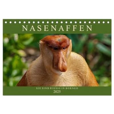 Abbildung von Nasenaffen von Borneo (Tischkalender 2025 DIN A5 quer), CALVENDO Monatskalender