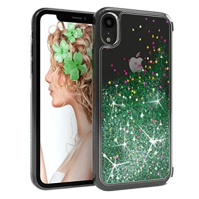 Abbildung von EAZY CASE Hülle kompatibel mit iPhone XR Schutzhülle Flüssig Glitzer, Handyhülle, Schutzhülle, Back Cover Glitter Flüssigkeit, aus TPU/Silikon, Transparent/Durchsichtig, Grün
