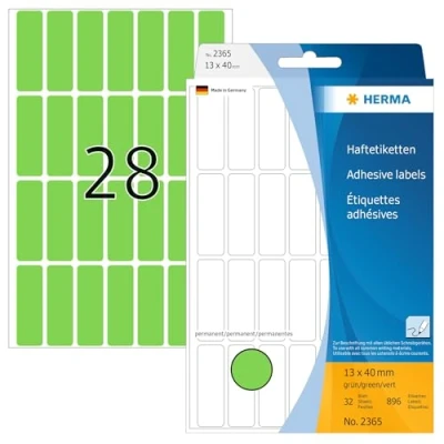 Abbildung von HERMA 2365 Vielzweck Etiketten, 896 Stück, 13 x 40 mm, 28 pro Bogen, selbstklebend, Haushaltsetiketten zum Beschriften, matt, blanko Papier Klebeetiketten Aufkleber, grün