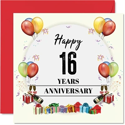 Abbildung von Stuff4 Glückwunschkarte zum 16. Hochzeitstag für Ehemann und Ehefrau Jubiläumsparty Partner, 145 mm x Grußkarten sechzehnten Jahrestag