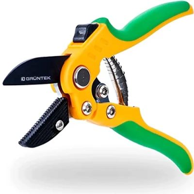 Abbildung von GRÜNTEK Gartenschere Amboss STAR 220 mm, bis Ø 20 ergonomische Griffe für, Links und Rechtshänder, Klinge teflon beschichtet, Schnellverschluss