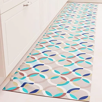 Abbildung von PETTI Artigiani Italiani Küchenteppich Läufer Küche rutschfest und waschbar 52 x 280 cm Blau Kreis Design 100% Made in Italy