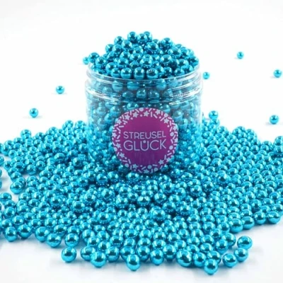 Abbildung von Streusel Glück Schokokugeln Crispy mini blau metallic 150g perfekt für Geburtstag Plätzchen Torte Kuchen Cupcakes Muffins Cakepops