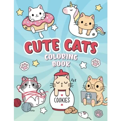 Abbildung von cats coloring Book: Fun and easy pages with cute kawaii for kids busy adults