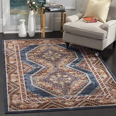 Abbildung von SAFAVIEH Traditionell Distressed Teppich für Wohnzimmer, Esszimmer, Schlafzimmer Bijar Collection, Kurzer Flor, Königsblau und Rost, 122 X 183 cm