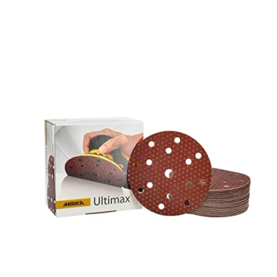 Abbildung von Mirka Ultimax Schleifpapier Ø 150mm Klett 15 Loch / Korn P120 50 Stk Für Exzenter und Schleifmaschinen Schleifen von Weich Hartholz, Mineralwerkstoffe, harte Altlacke UC61105012