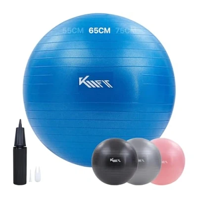 Abbildung von KM Fit Gymnastikball 65cm Trainingsball mit Luft Pumpe Sitzball Büro Anti Burst Ball für Fitness, Yoga, Gymnastik, Core Training Pezziball Yogaball BPA Frei Blau