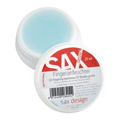 Abbildung von SAX Fingerbefeuchter, Fingeranfeuchter fürs Büro, mit angenehmen Minz Duft, Gylcerinanfeuchter, 20ml, perfekt für Büro und Privat, inkl. Antirutsch Noppen sicheren Stand