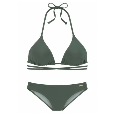 Abbildung von Bruno Banani Triangle Metric SET Bikini, Damen, Größe: 40xC/D, Oliv