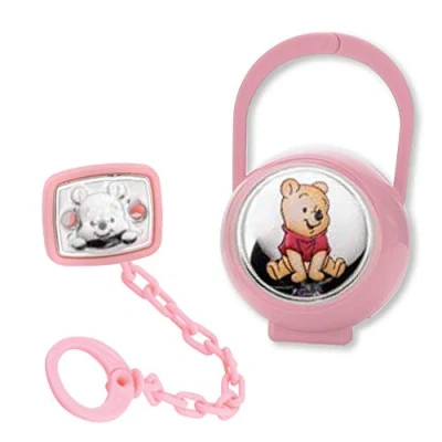 Abbildung von VALENTI &amp; CO. Disney Baby Winnie the Pooh Schnuller Clip, Schnullerkette mit Box aus Silber, für Babys oder Mädchen, Rosa