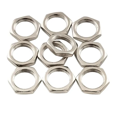 Abbildung von Musiclily Pro 3/8 Zoll Stahl Gitarren Potis Sechskantmutter für USA Gewinde CTS und Switchcraft Klinkenbuchsen,Nickel (10 Stück)