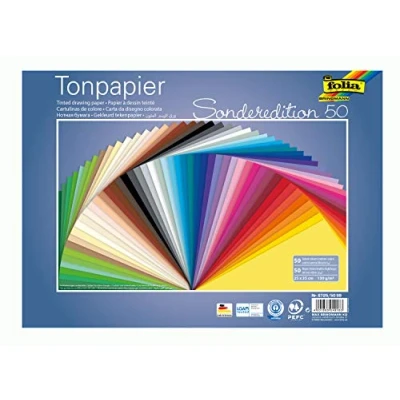 Abbildung von Folia Bastelkartonpapier Sonderedition 50, Tonpapier in 50 Farben, Format 25x35 cm, 130 g/m², Blatt