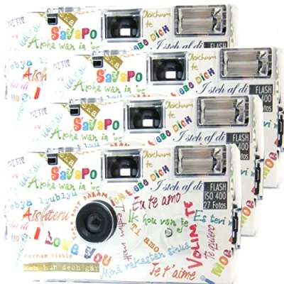 Abbildung von 4X 1A PHOTO PORST Einwegkamera Edition I Mog Di in weiß, bunt, mit Blitz, Batterien und Film (4er Pack, je 27 Aufnahmen)