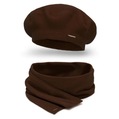 Abbildung von Vivisence 7005 Beret AND Scarf SET Schal, Damen, Größe: One Size, Brown