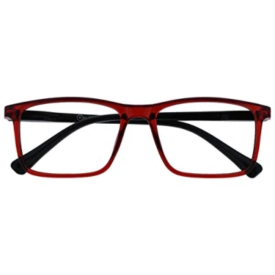 Abbildung von OPULIZE Ink Lessebrille Groß Rechteckig Rahmen Federscharniere Kratzfest Transparent Rot Schwartz Bügeln Herren Damen R4 Z +2.50