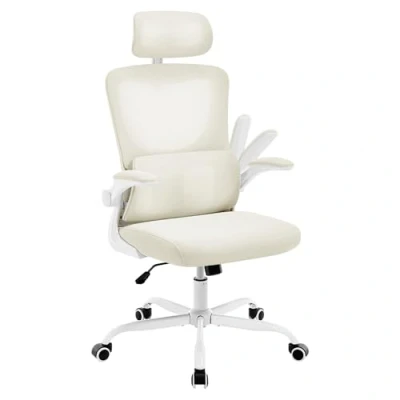 Abbildung von WOLTU Bürostuhl ergonomisch, Schreibtischstuhl Netzstoff, Drehstuhl höhenverstellbar, Schaukelfunktion, verstellbare Kopfstütze, Lendenwirbelstütze, umkehrbare Armlehnen, 150 kg, Beige, BS161be