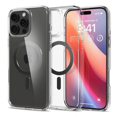 Abbildung von Spigen für iPhone 16 Pro Max Hülle [Anti Yellowing] Ultra Hybrid MagFit Case Handyhülle Transparent Dünn Slim Kompatibel mit MagSafe Carbon Fiber